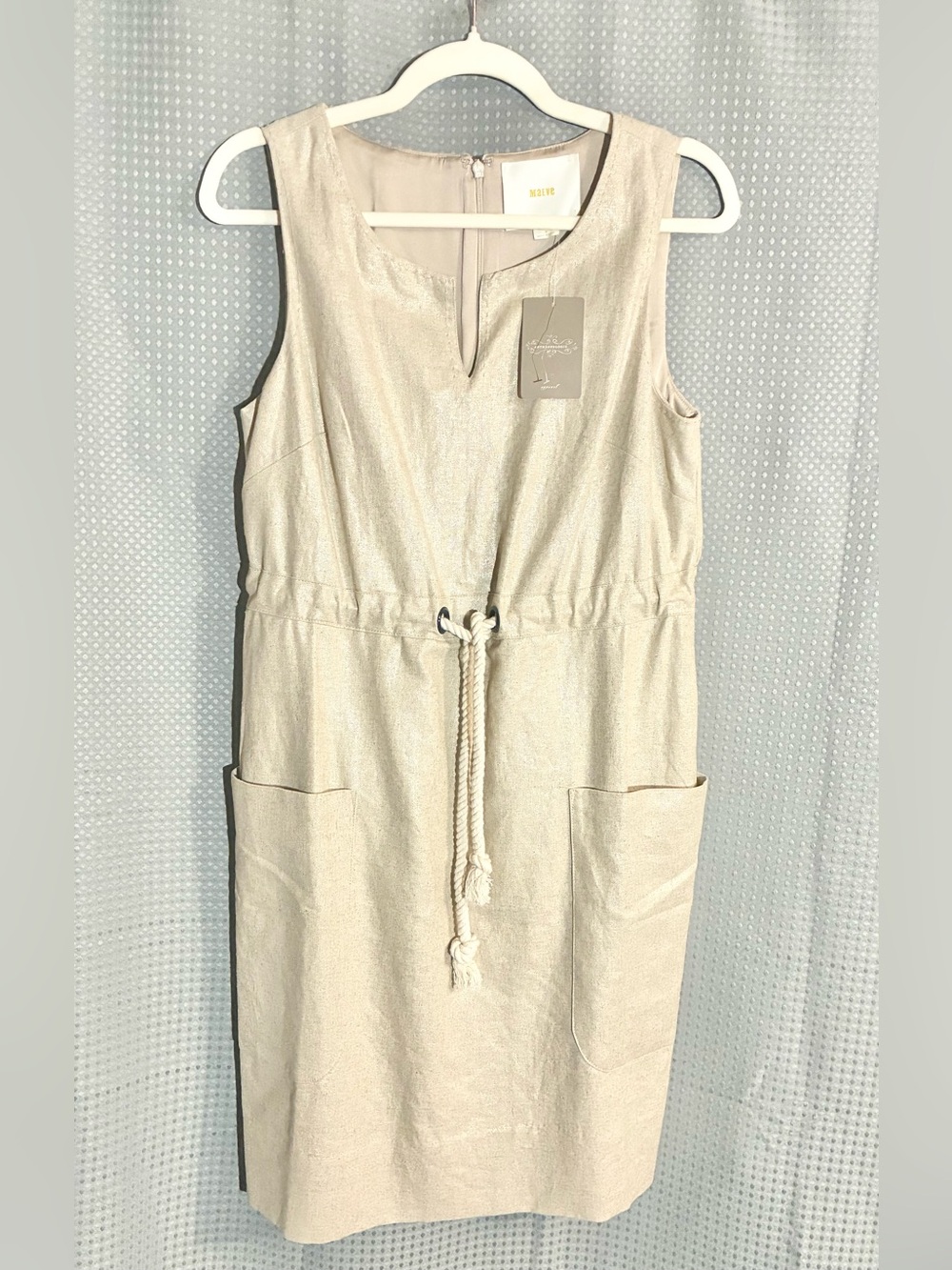 Maeve Linen Blend Textured Shift Dress Sz 4 Rope Adj Belt Pockets Resort NEW tag